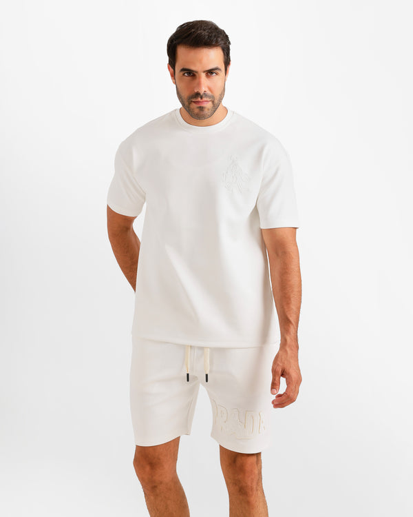 Minimal Embroidered Shorts Set - White | ONZE Egypt