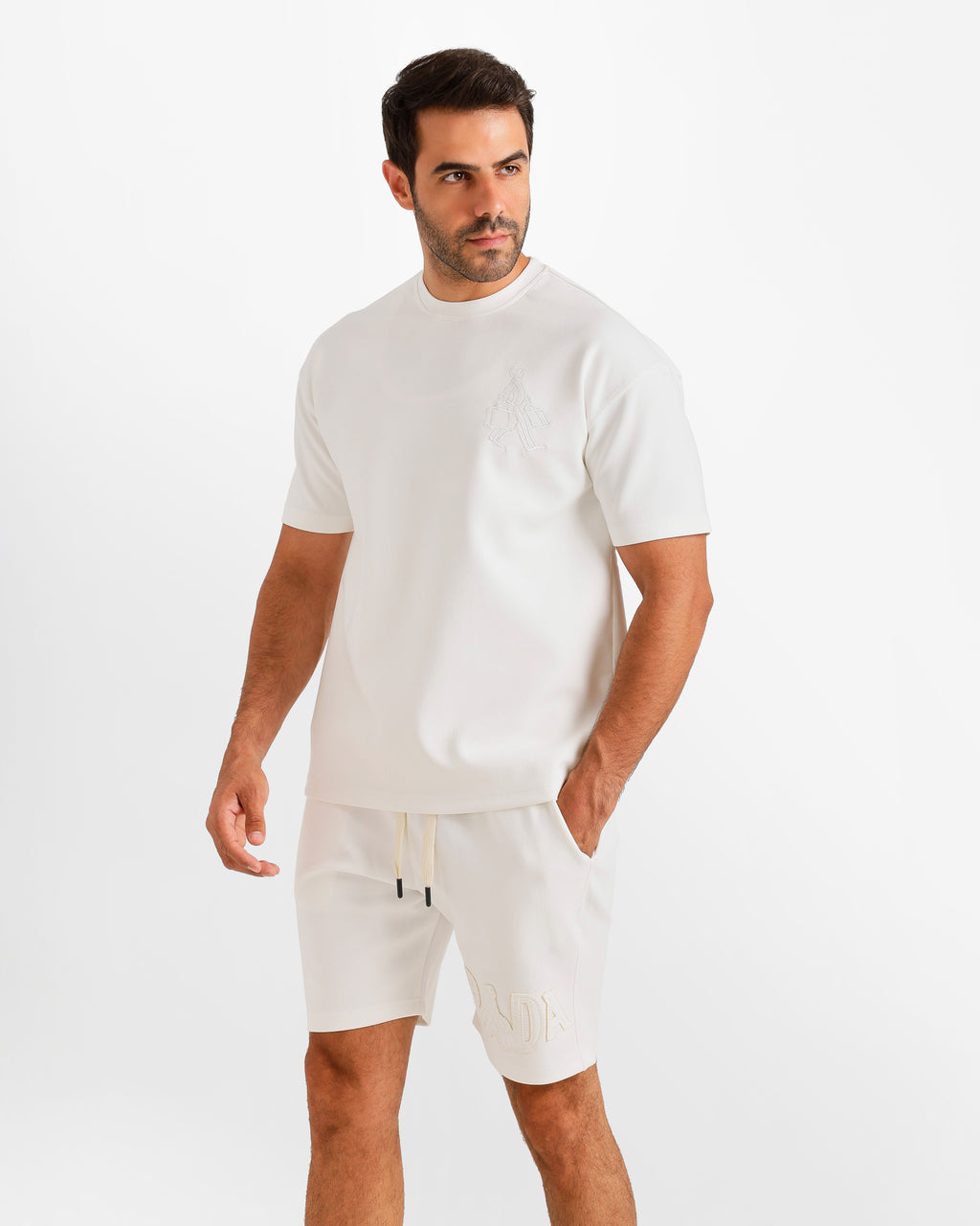 Minimal Embroidered Shorts Set - White | ONZE Egypt