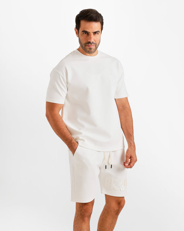Minimal Embroidered Shorts Set - White | ONZE Egypt