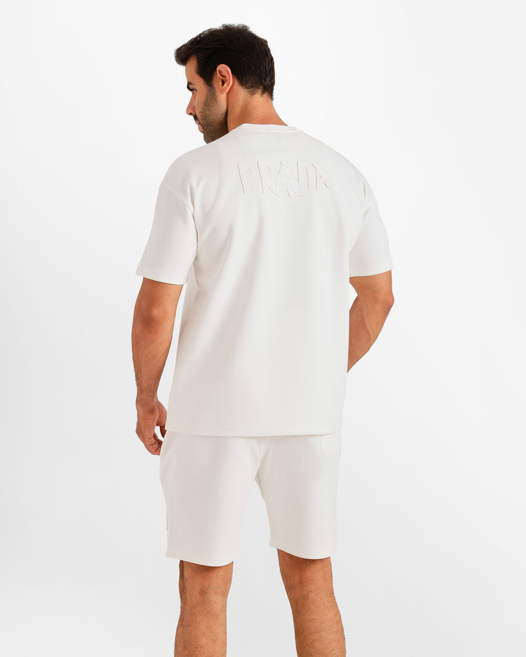 Minimal Embroidered Shorts Set - White | ONZE Egypt