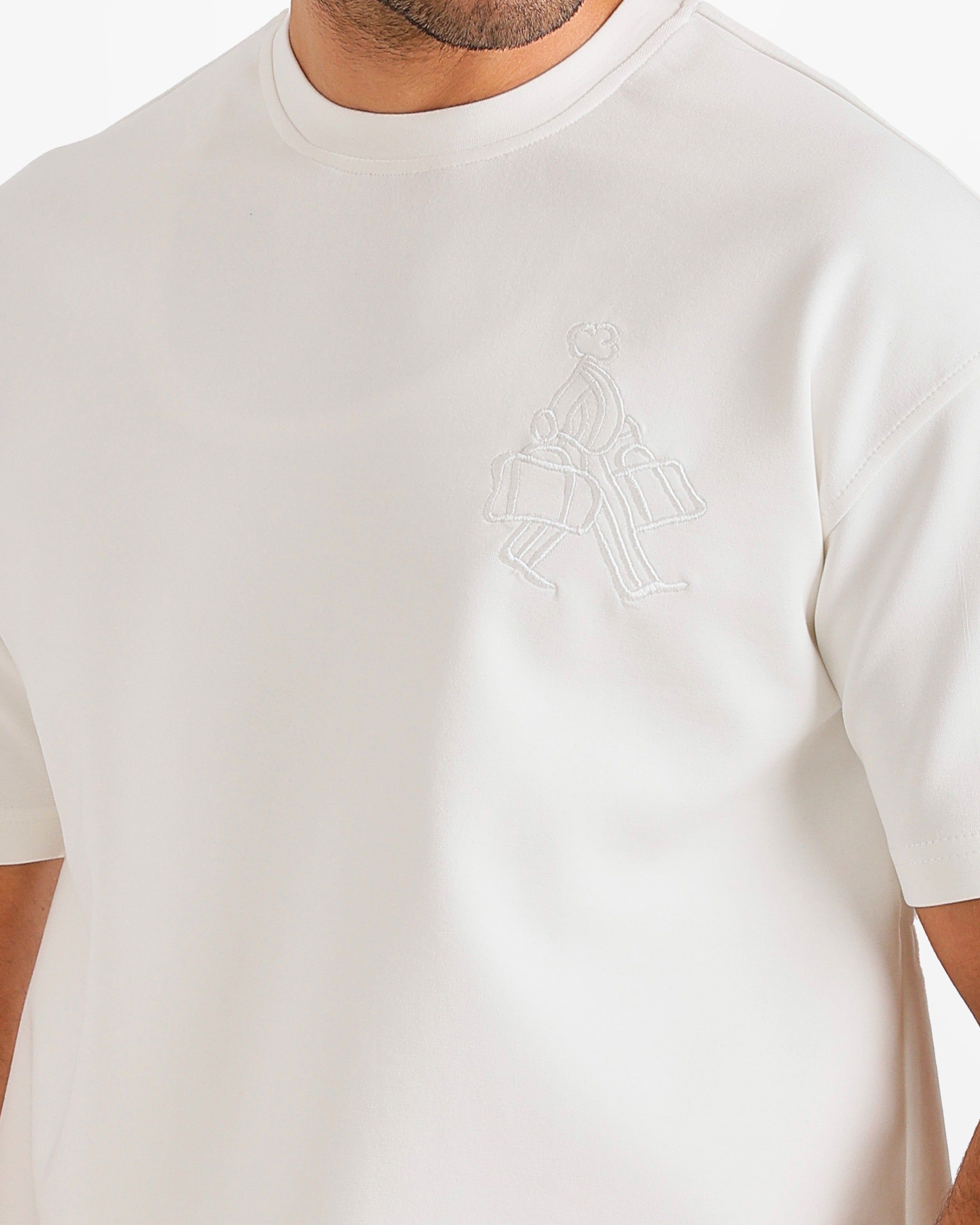 Minimal Embroidered Shorts Set - White | ONZE Egypt