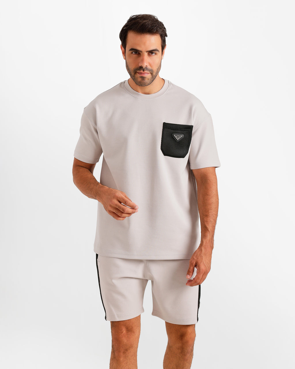 Contrast Mesh Pocket Set - Grey | ONZE Egypt