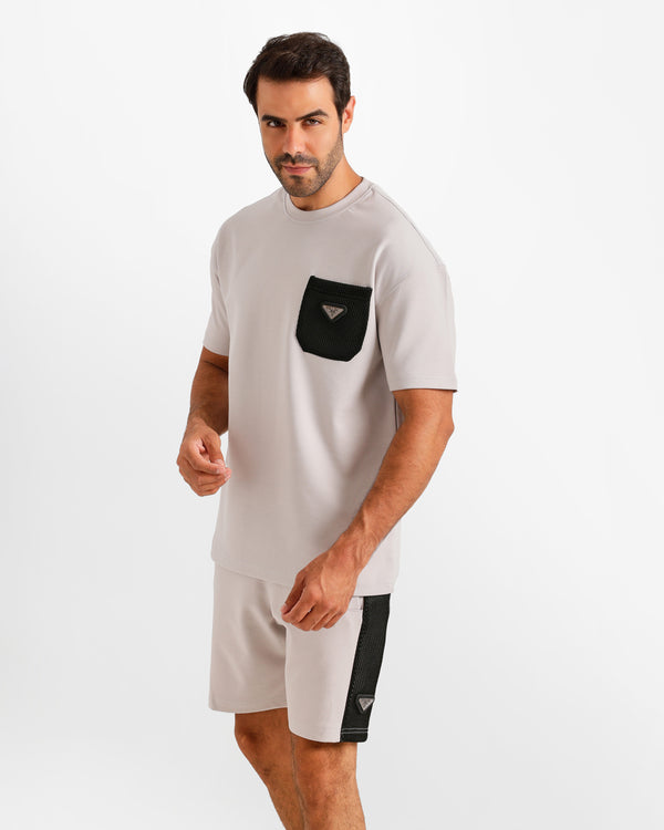 Contrast Mesh Pocket Set - Grey | ONZE Egypt