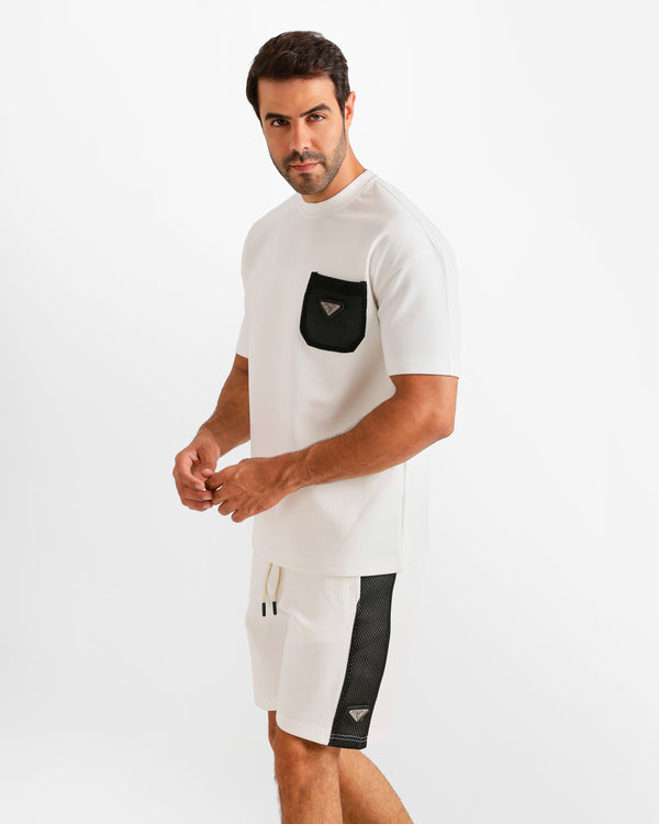 Contrast Mesh Pocket Set - White | ONZE Egypt