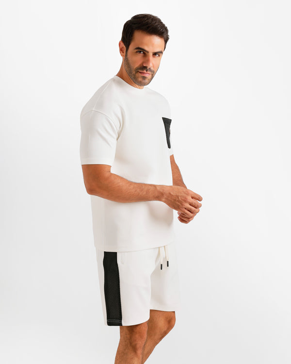 Contrast Mesh Pocket Set - White | ONZE Egypt