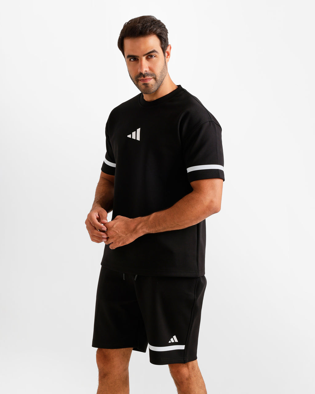 Sport Stripe Shorts Set - Black | ONZE Egypt