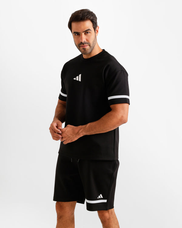 Sport Stripe Shorts Set - Black | ONZE Egypt