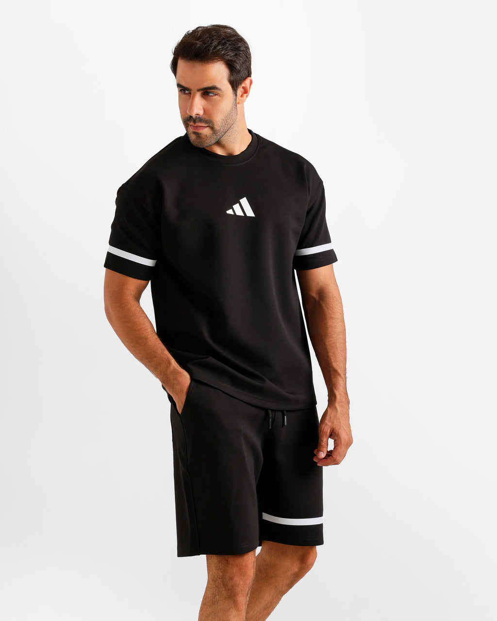 Sport Stripe Shorts Set - Black | ONZE Egypt