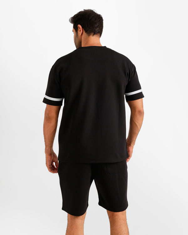 Sport Stripe Shorts Set - Black | ONZE Egypt