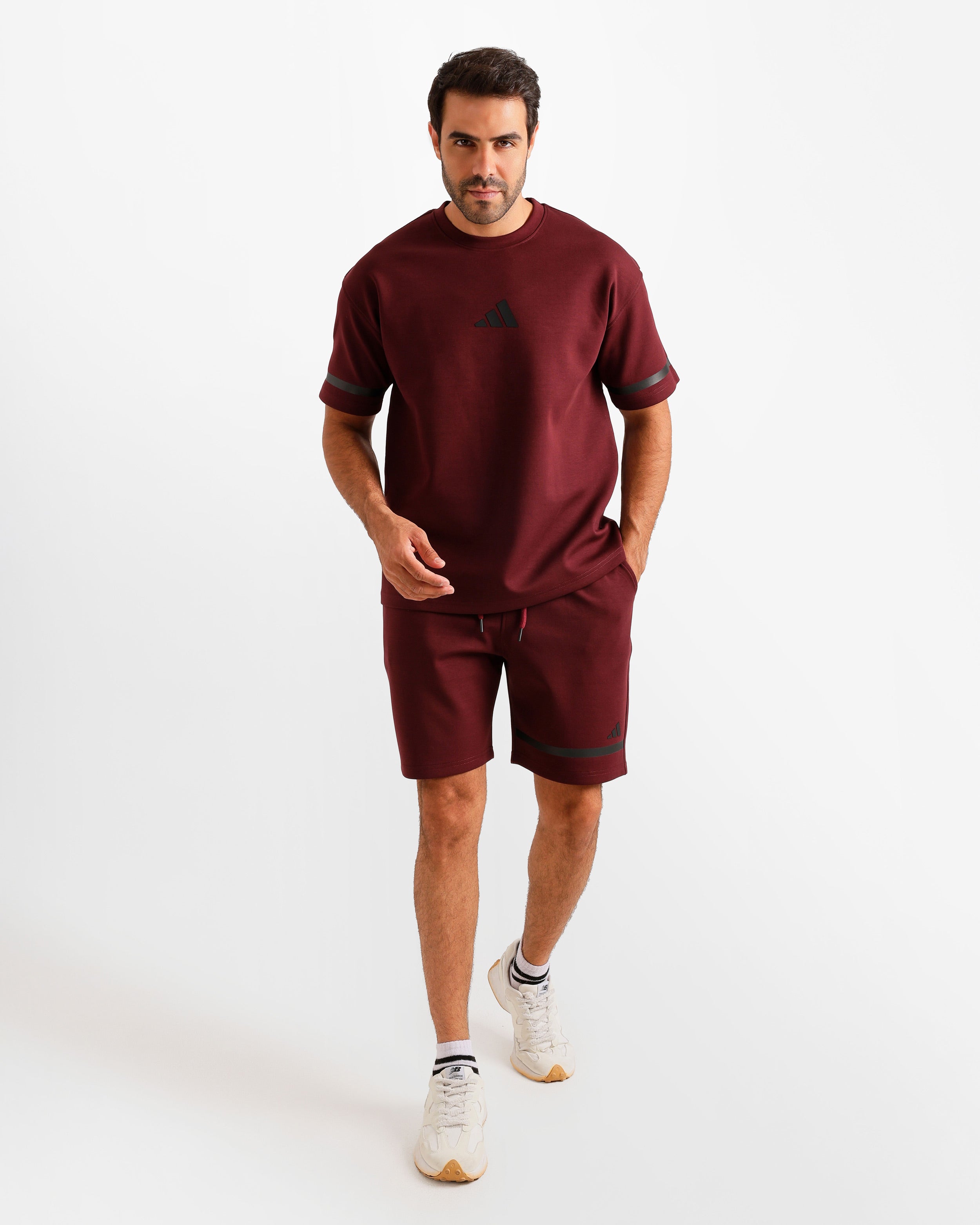 Sport Stripe Shorts Set - Burgundy | ONZE Egypt Main image