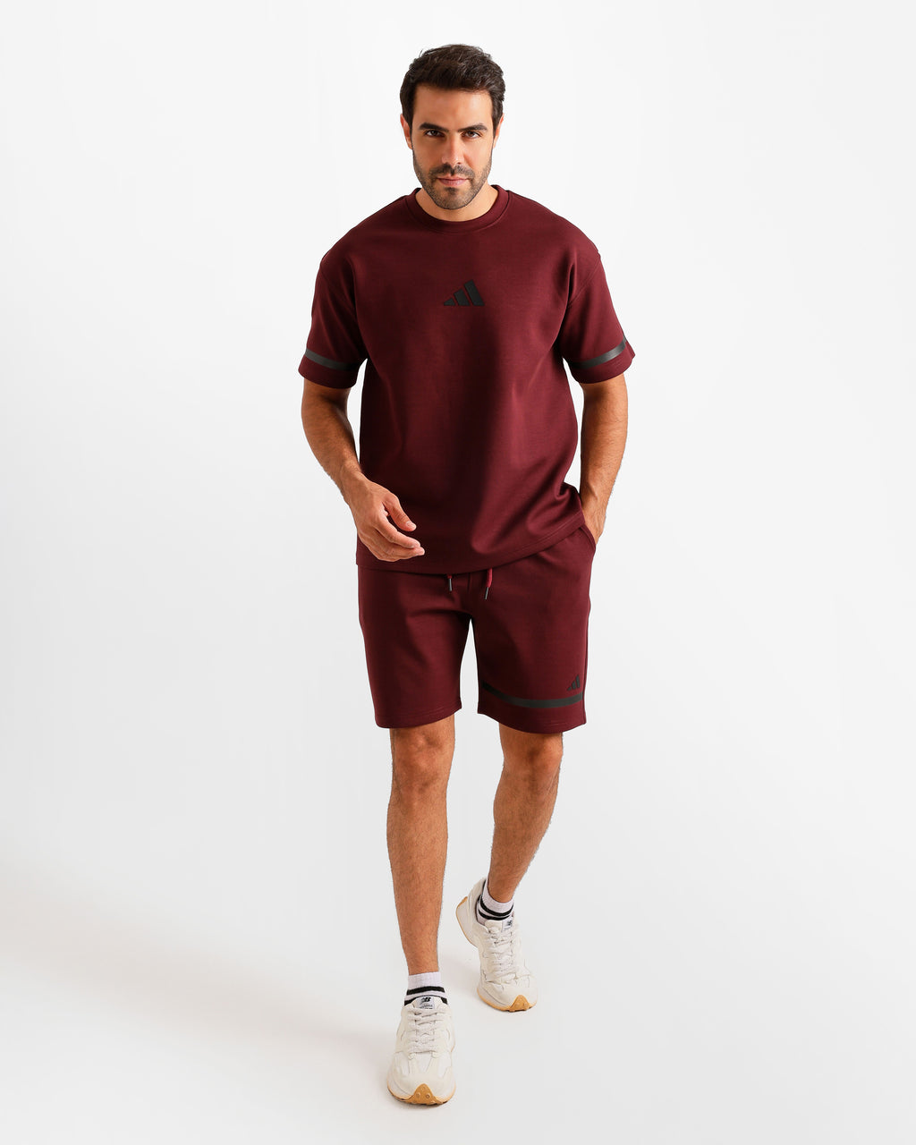 Sport Stripe Shorts Set - Burgundy | ONZE Egypt