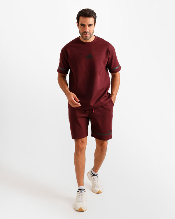 Sport Stripe Shorts Set - Burgundy | ONZE Egypt