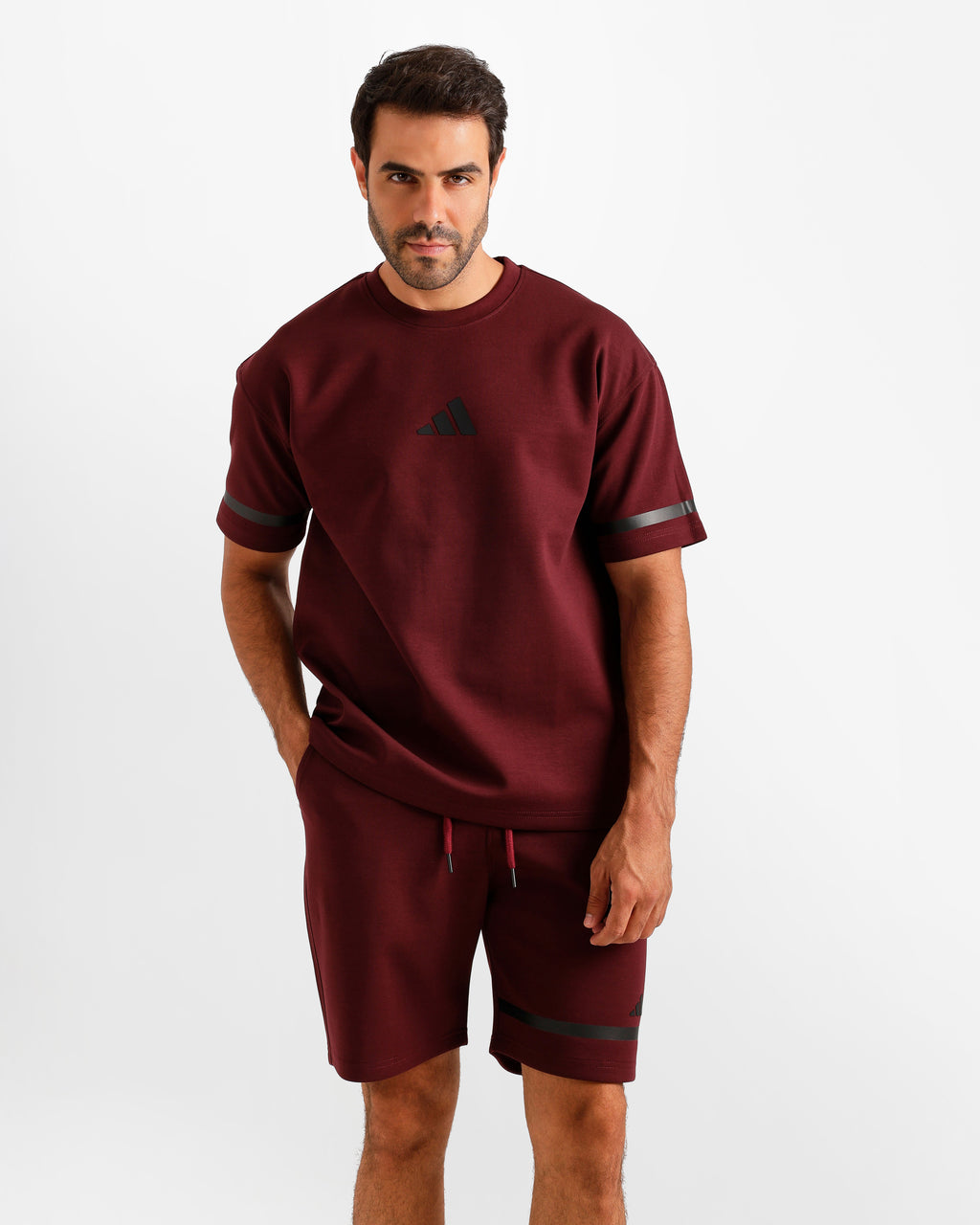 Sport Stripe Shorts Set - Burgundy | ONZE Egypt