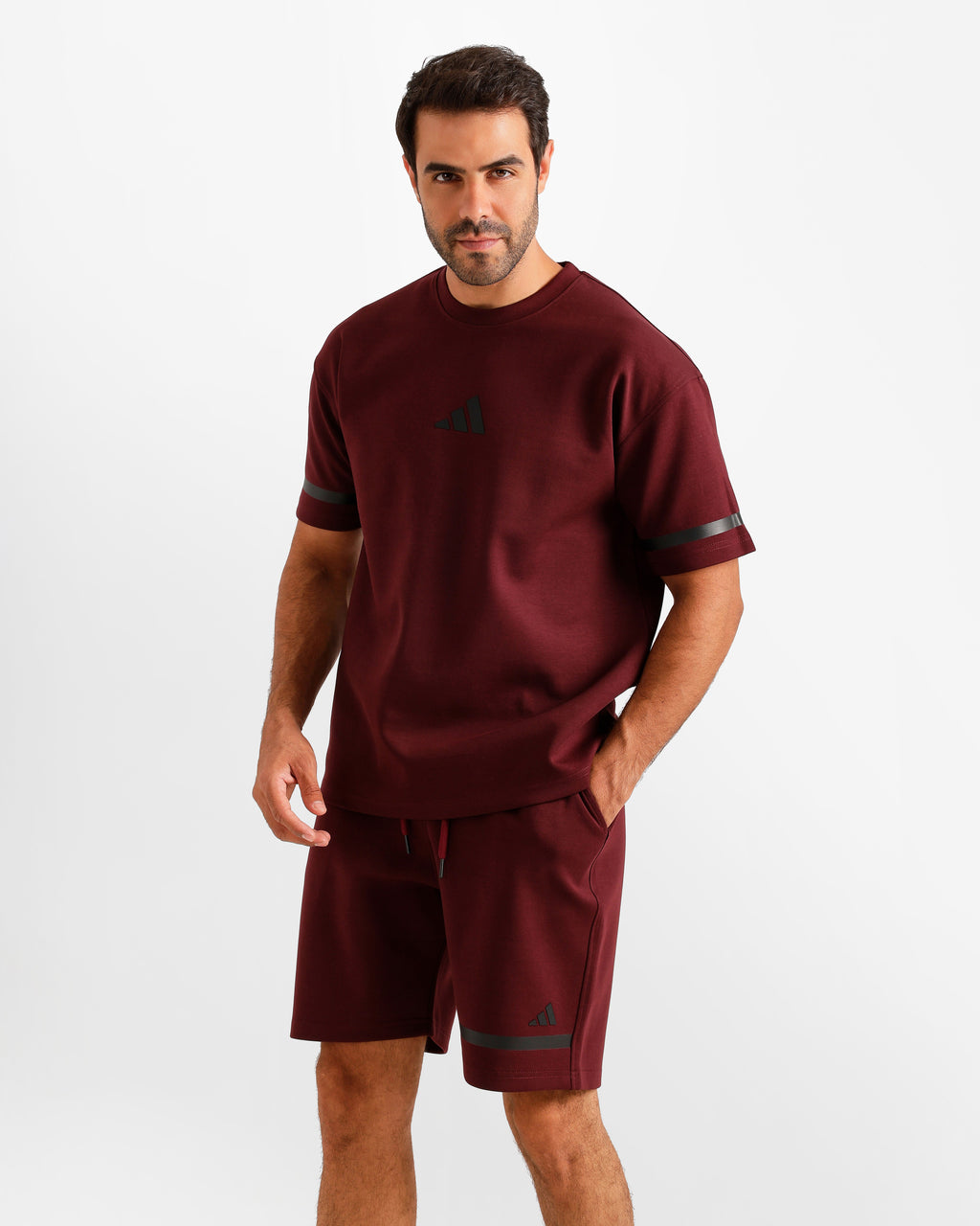Sport Stripe Shorts Set - Burgundy | ONZE Egypt
