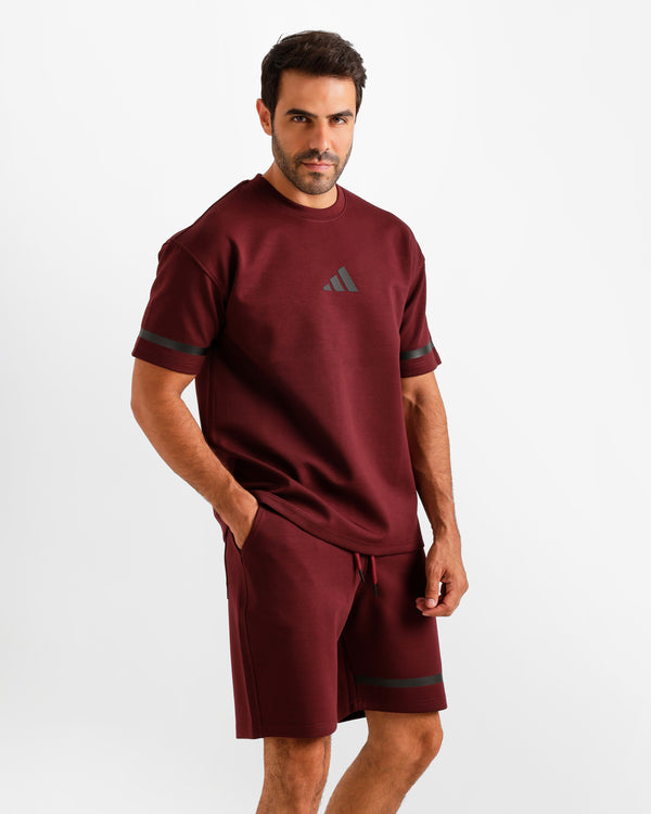 Sport Stripe Shorts Set - Burgundy | ONZE Egypt