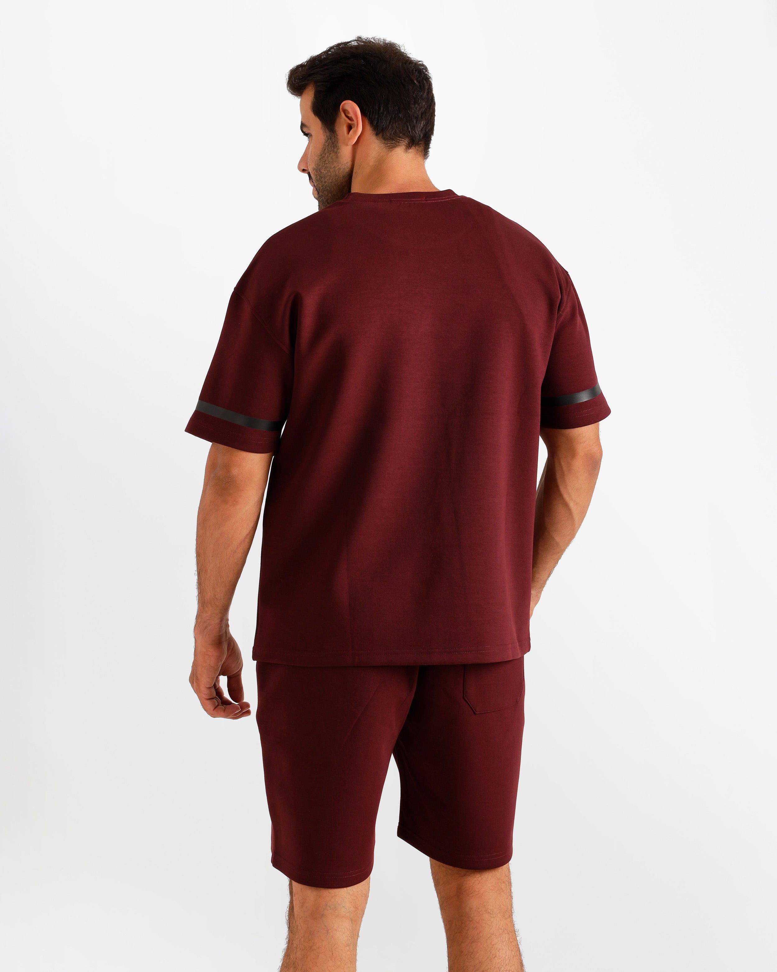 Sport Stripe Shorts Set - Burgundy | ONZE Egypt