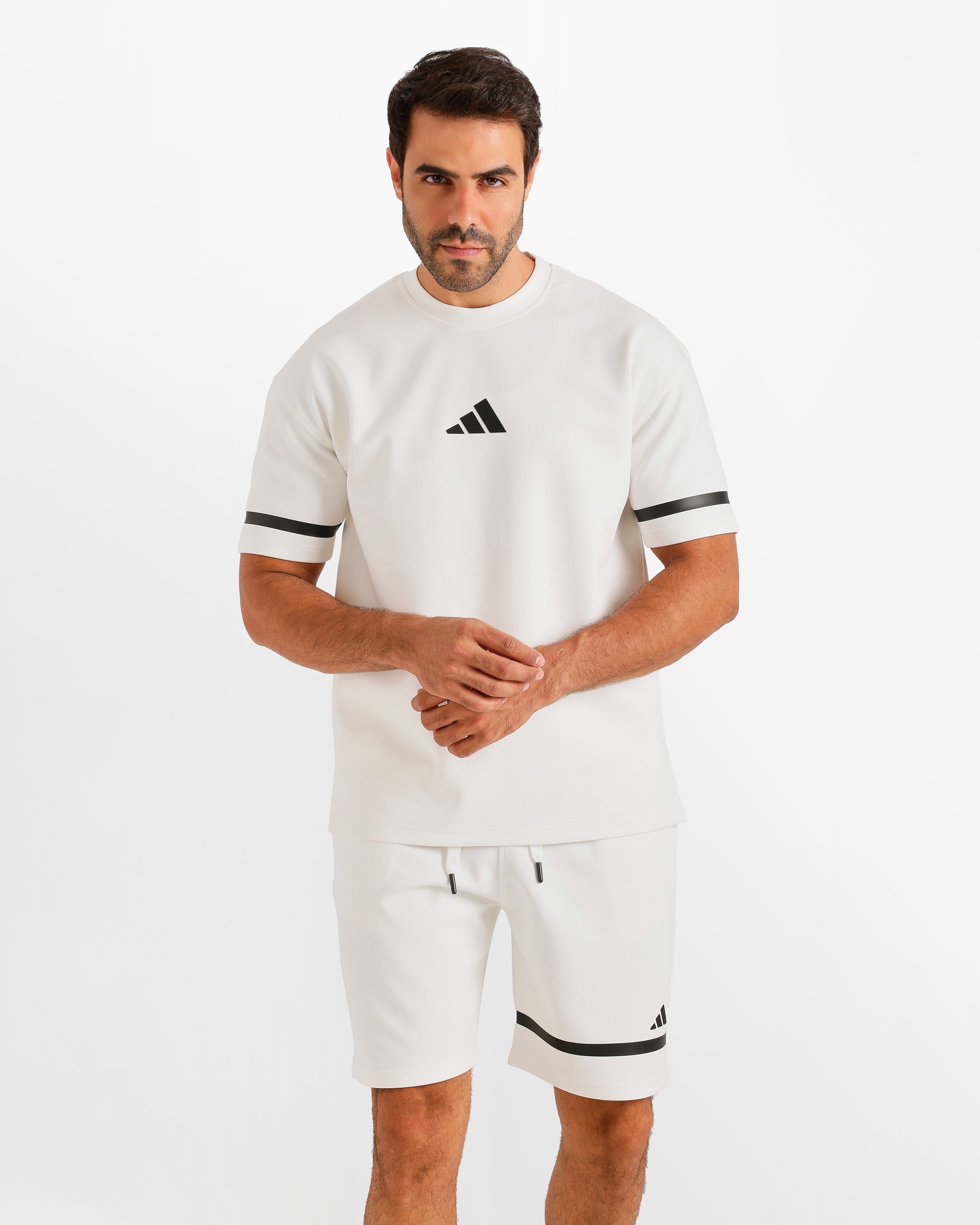 Sport Stripe Shorts Set - White | ONZE Egypt