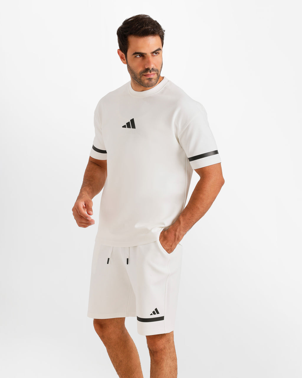 Sport Stripe Shorts Set - White | ONZE Egypt