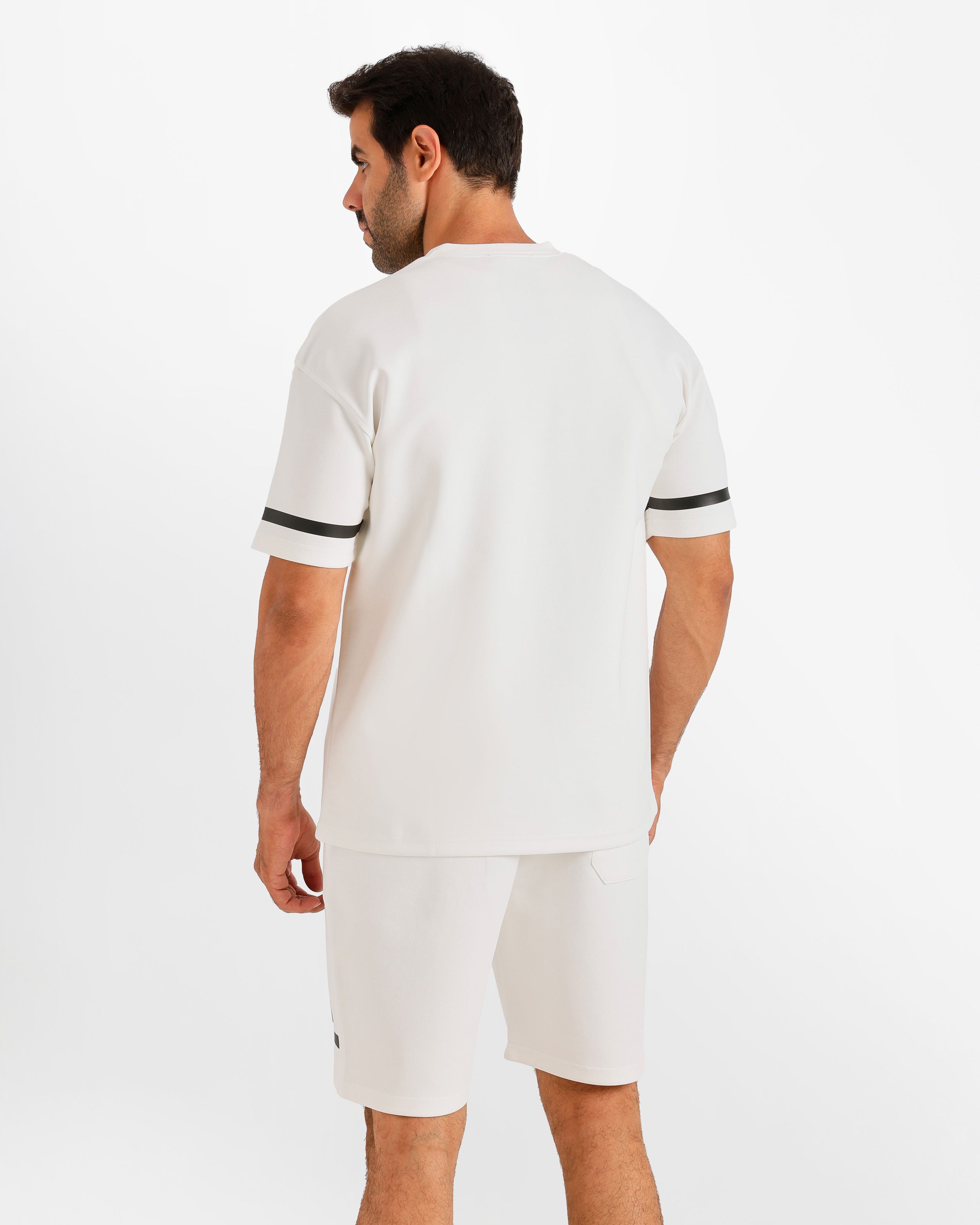 Sport Stripe Shorts Set - White | ONZE Egypt