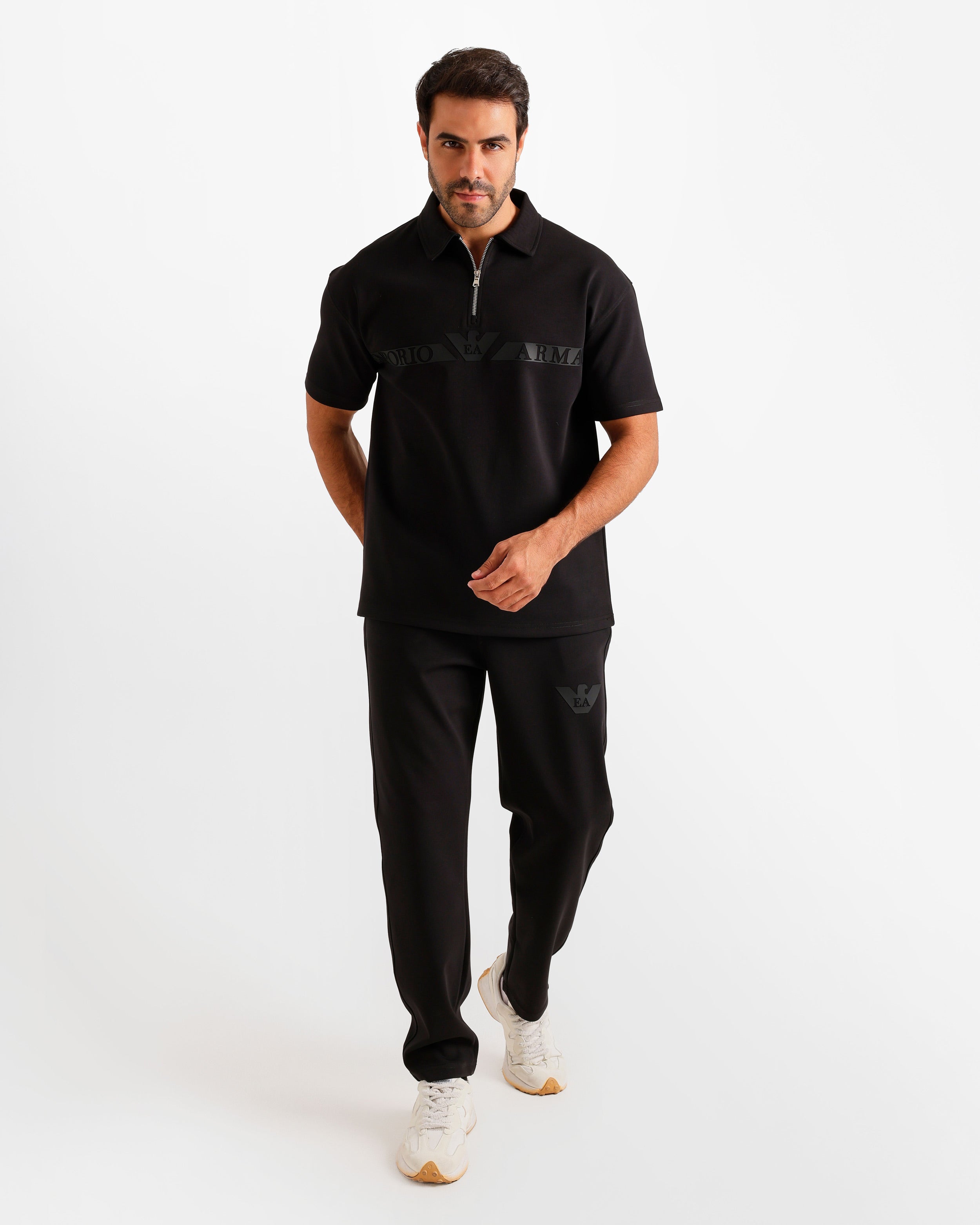 Logo Band Polo & Pants Set - Black | ONZE Egypt Main image
