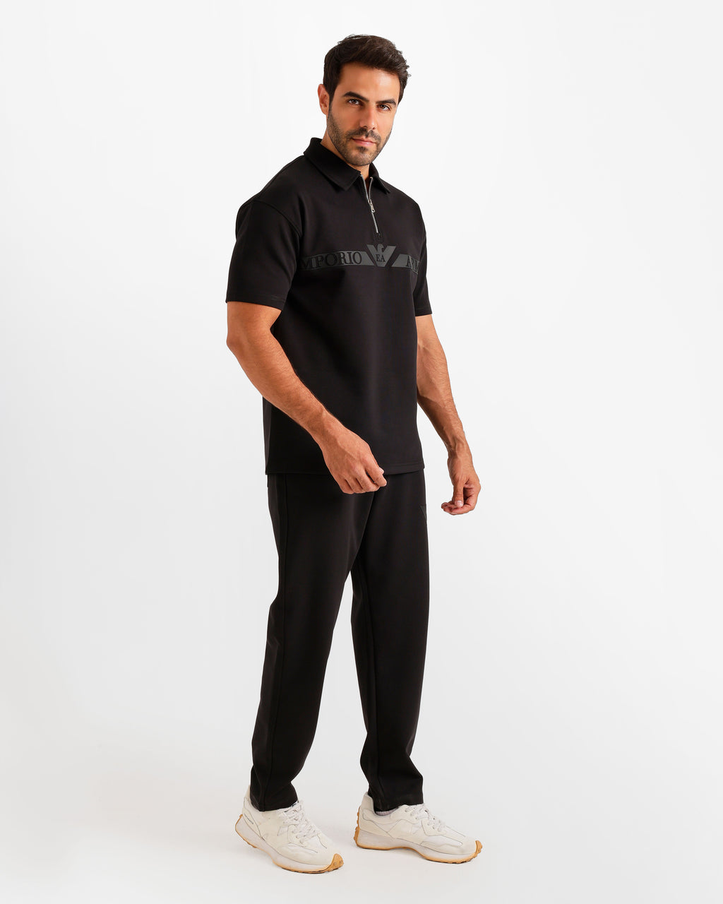 Logo Band Polo & Pants Set - Black | ONZE Egypt
