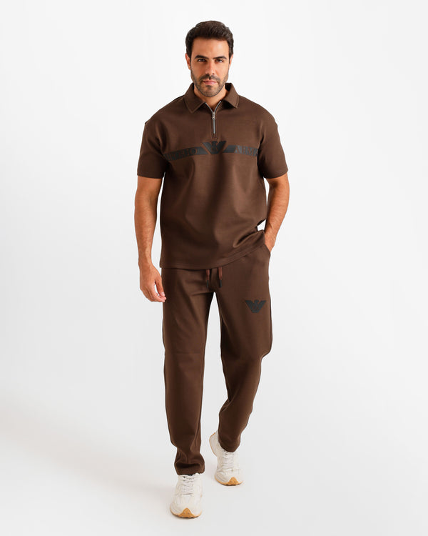 Logo Band Polo & Pants Set - Brown | ONZE Egypt