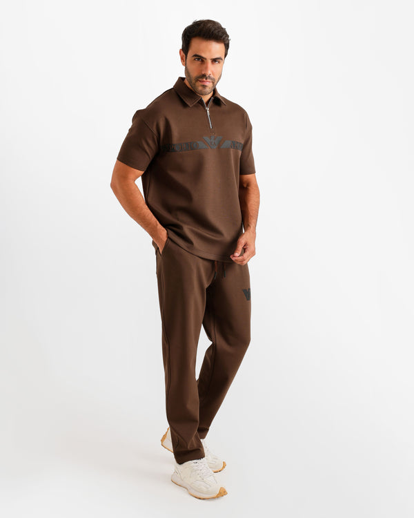 Logo Band Polo & Pants Set - Brown | ONZE Egypt