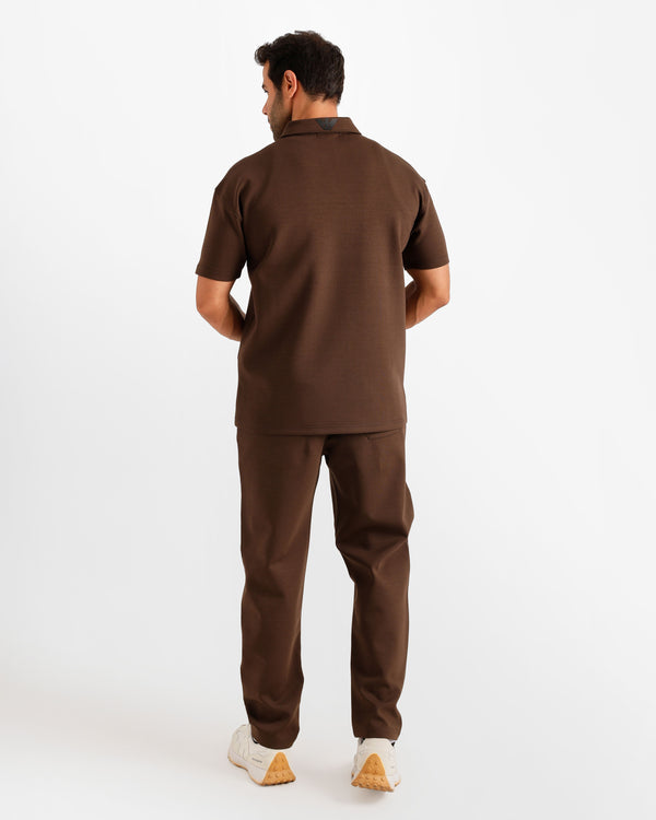 Logo Band Polo & Pants Set - Brown | ONZE Egypt