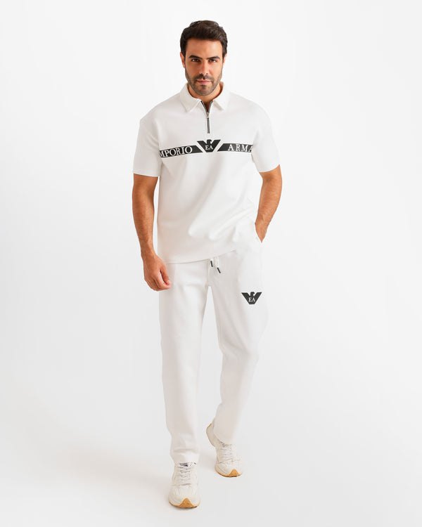 Logo Band Polo & Pants Set - White | ONZE Egypt
