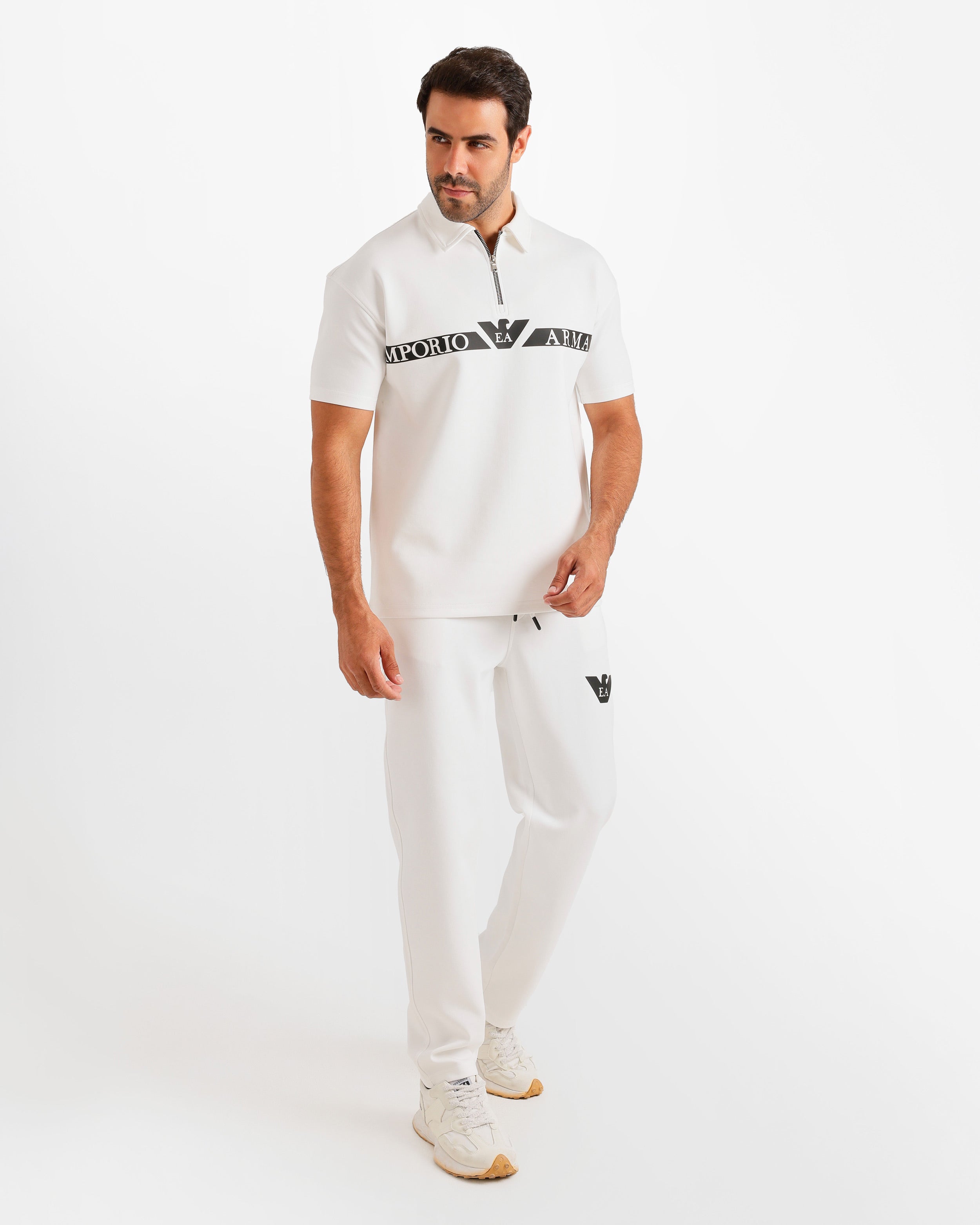 Logo Band Polo & Pants Set - White | ONZE Egypt