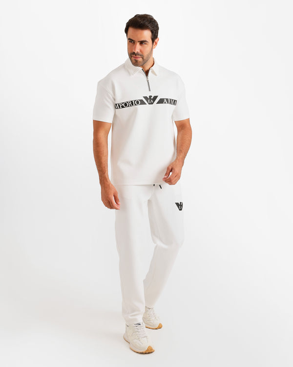 Logo Band Polo & Pants Set - White | ONZE Egypt