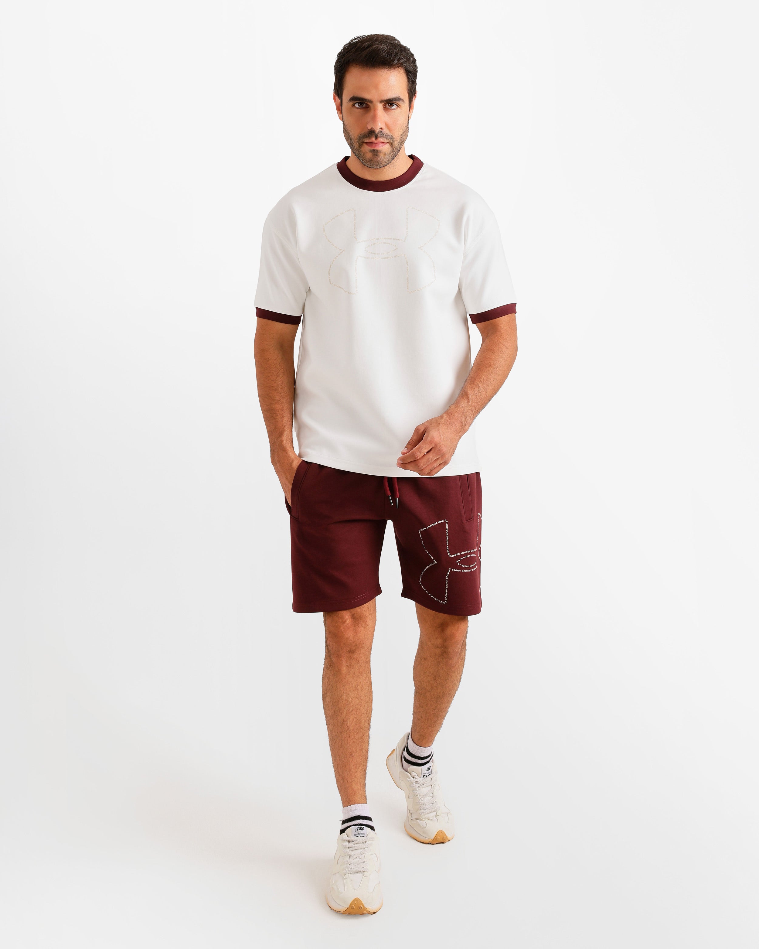 Contrast Neck Casual Shorts Set - Brown | ONZE Egypt Main image