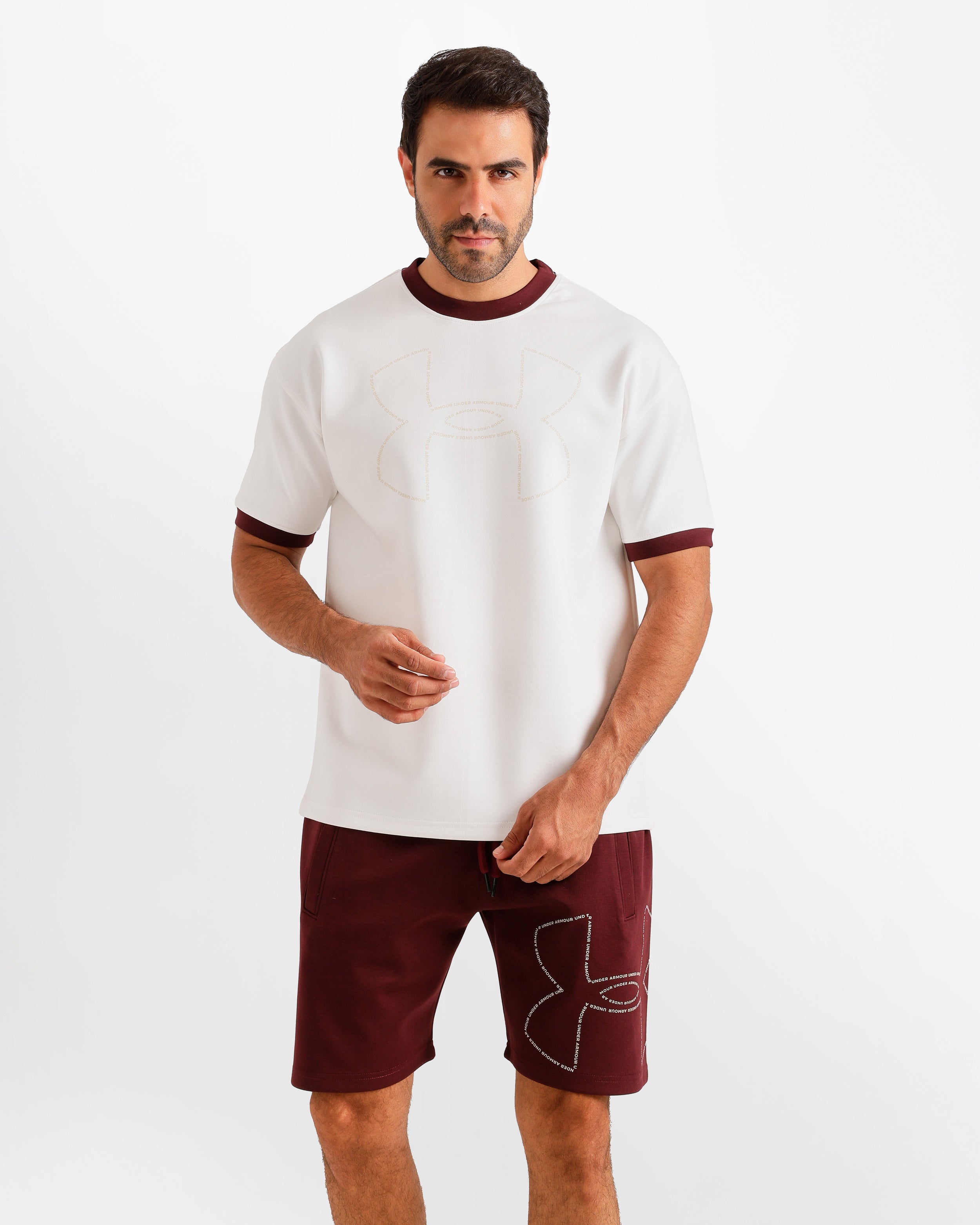 Contrast Neck Casual Shorts Set - Brown | ONZE Egypt