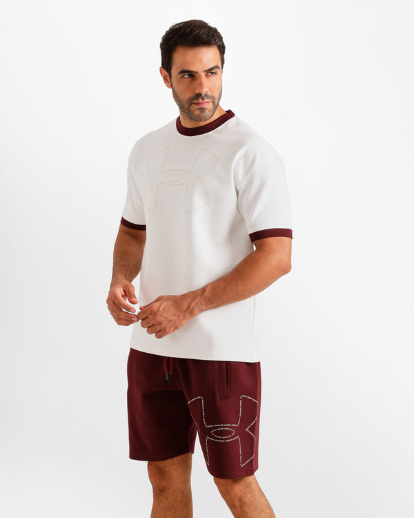Contrast Neck Casual Shorts Set - Brown | ONZE Egypt