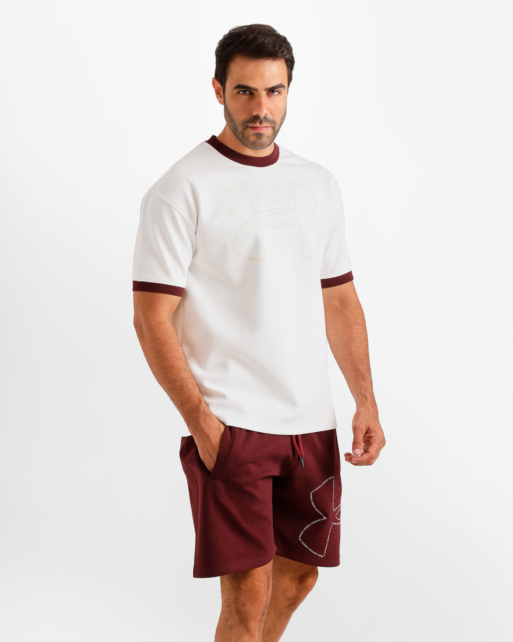 Contrast Neck Casual Shorts Set - Brown | ONZE Egypt
