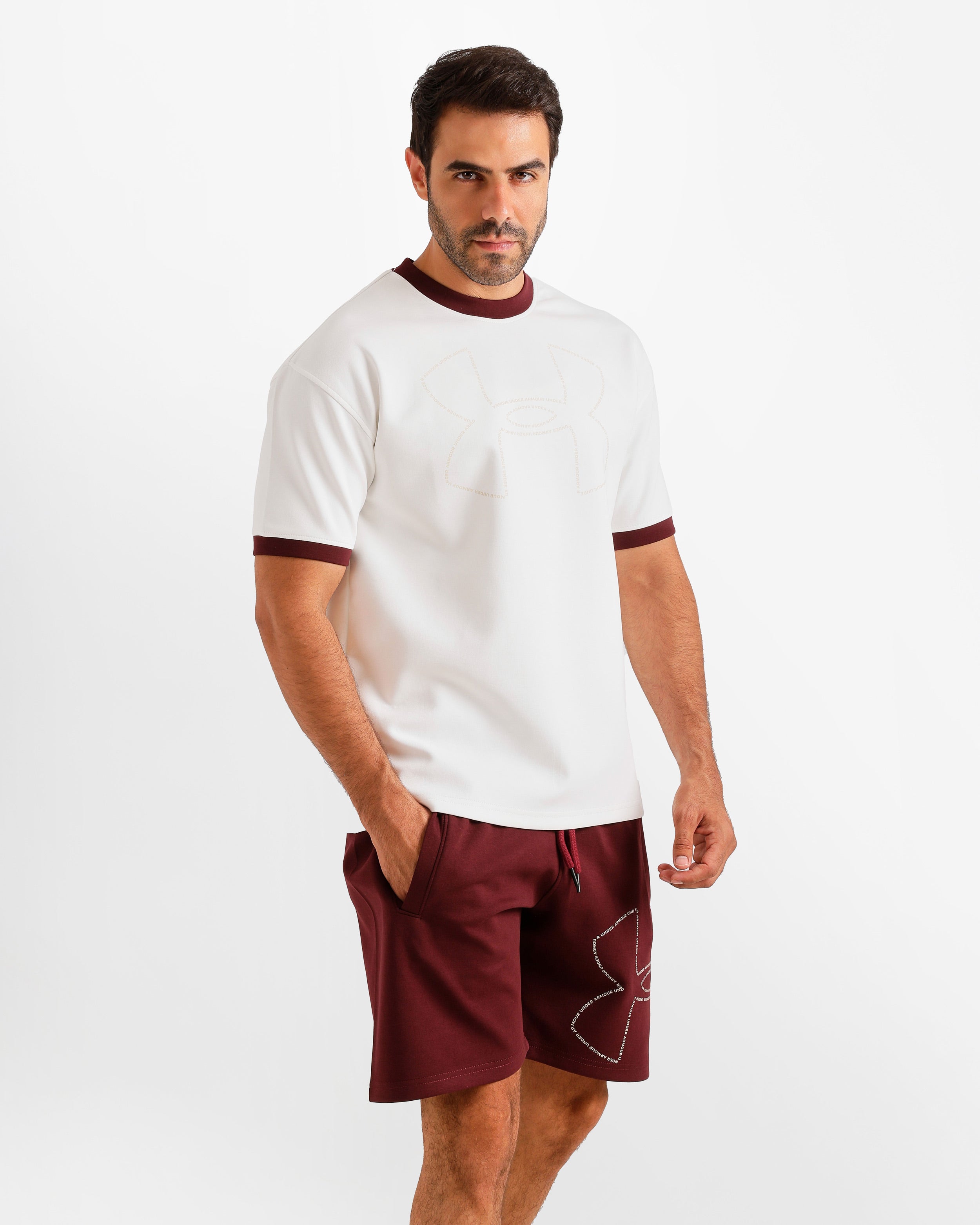 Contrast Neck Casual Shorts Set - Brown | ONZE Egypt