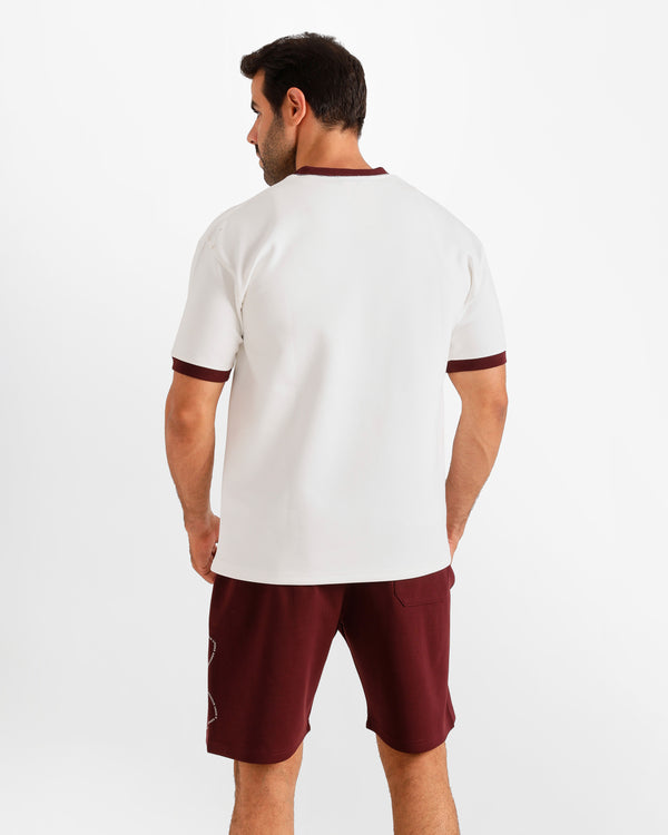 Contrast Neck Casual Shorts Set - Brown | ONZE Egypt