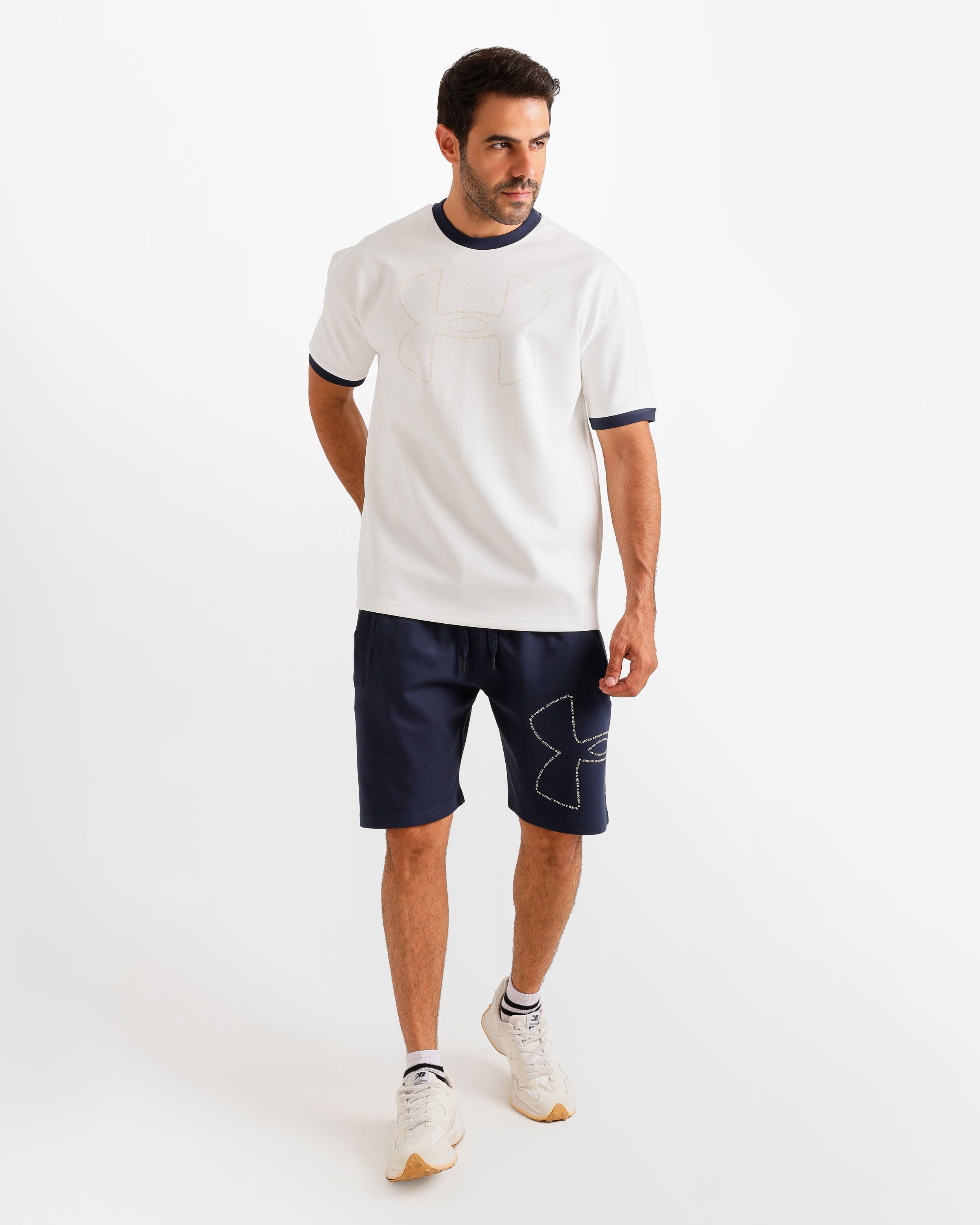 Contrast Neck Casual Shorts Set - Dark Blue | ONZE Egypt Main image