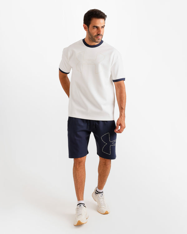 Contrast Neck Casual Shorts Set - Dark Blue | ONZE Egypt