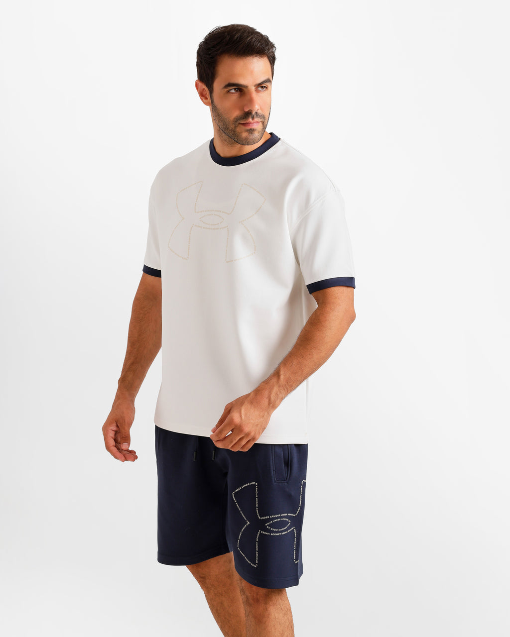 Contrast Neck Casual Shorts Set - Dark Blue | ONZE Egypt
