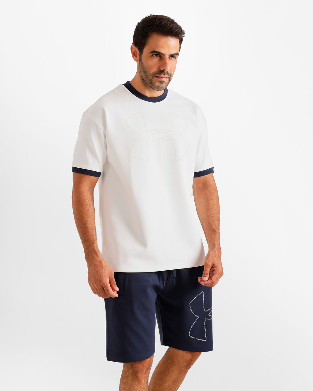 Contrast Neck Casual Shorts Set - Dark Blue | ONZE Egypt