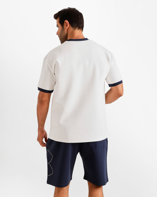 Contrast Neck Casual Shorts Set - Dark Blue | ONZE Egypt