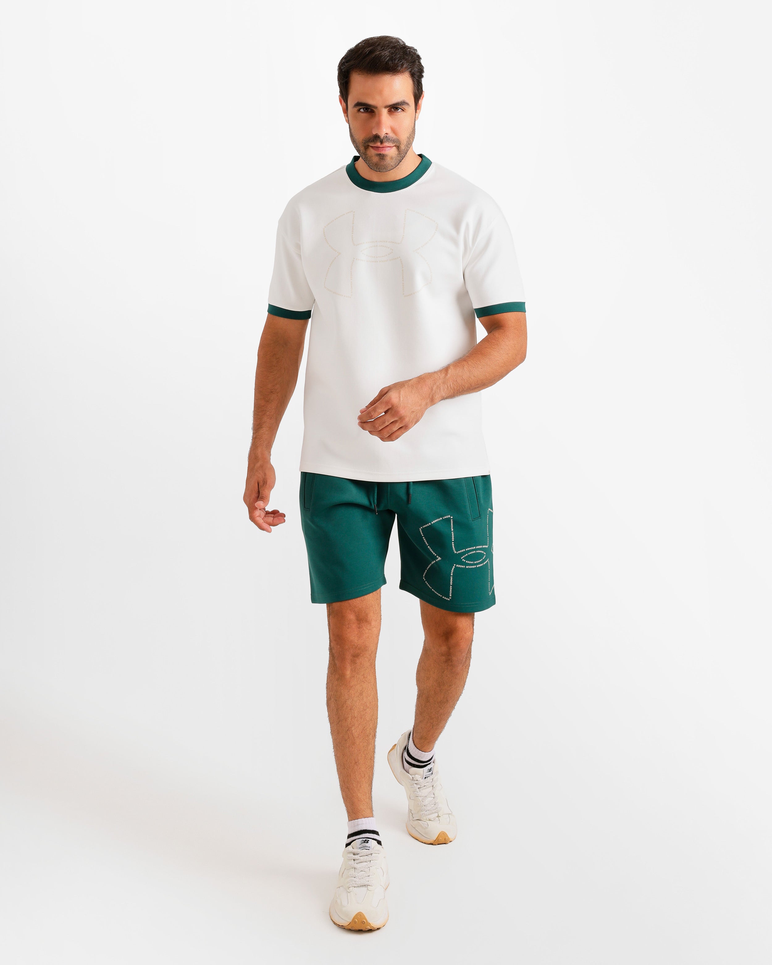 Contrast Neck Casual Shorts Set - Teal | ONZE Egypt Main image