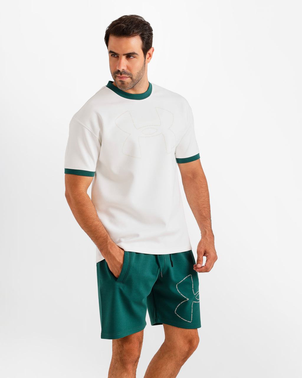 Contrast Neck Casual Shorts Set - Teal | ONZE Egypt