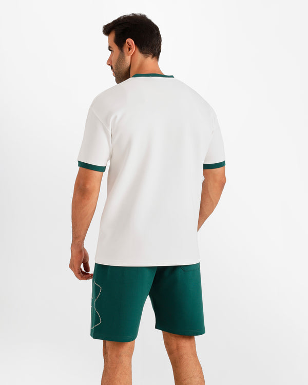Contrast Neck Casual Shorts Set - Teal | ONZE Egypt