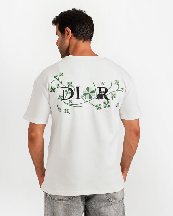 Floral Embroidery Streetwear T-Shirt - White | ONZE Egypt
