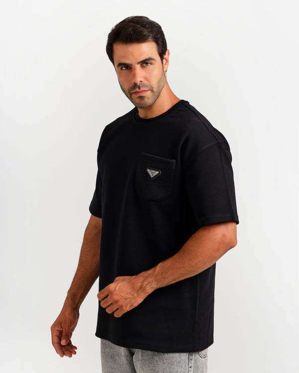 Mesh Pocket Streetwear T-Shirt - Black | ONZE Egypt
