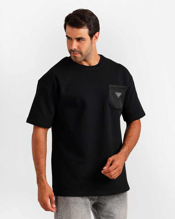 Mesh Pocket Streetwear T-Shirt - Black | ONZE Egypt