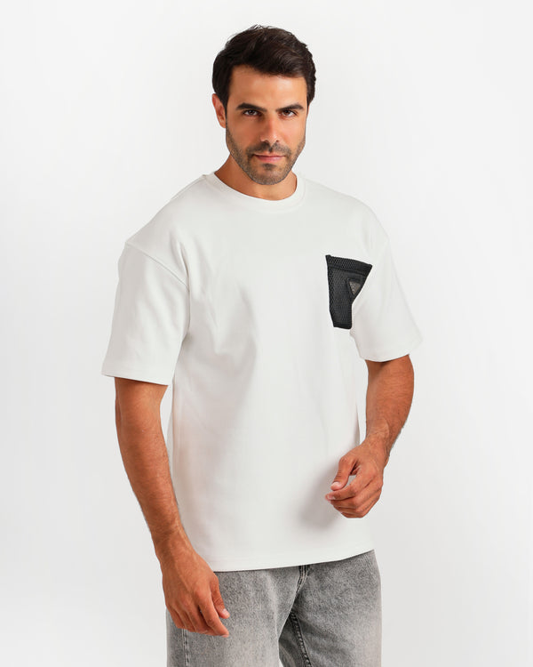 Mesh Pocket Streetwear T-Shirt - White | ONZE Egypt