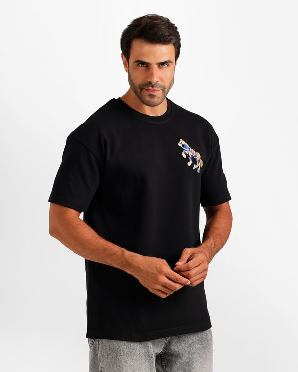 Equestrian Embroidery Streetwear T-Shirt - Black | ONZE Egypt